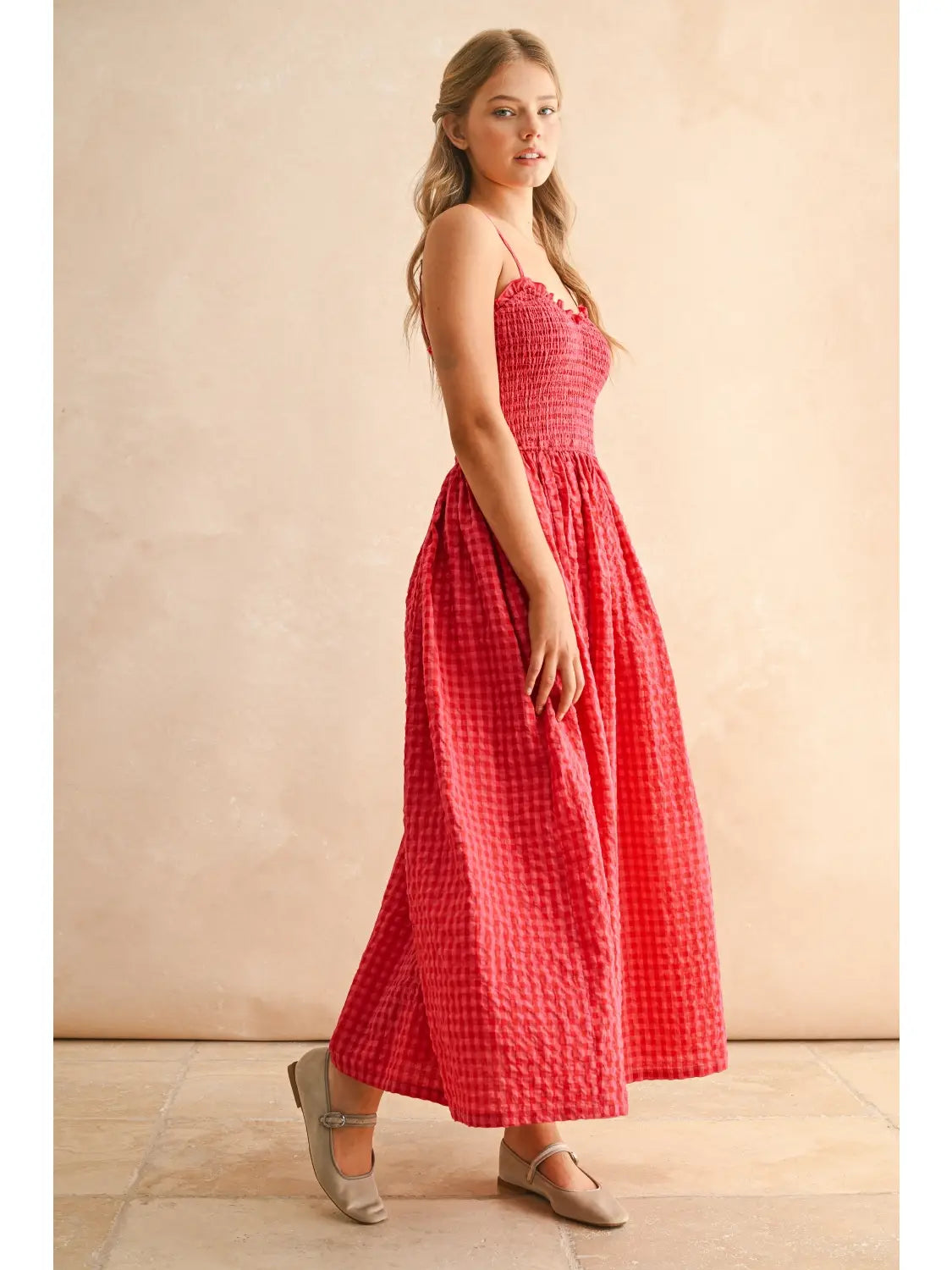 Julietta Cherry Red Gingham Maxi Dress