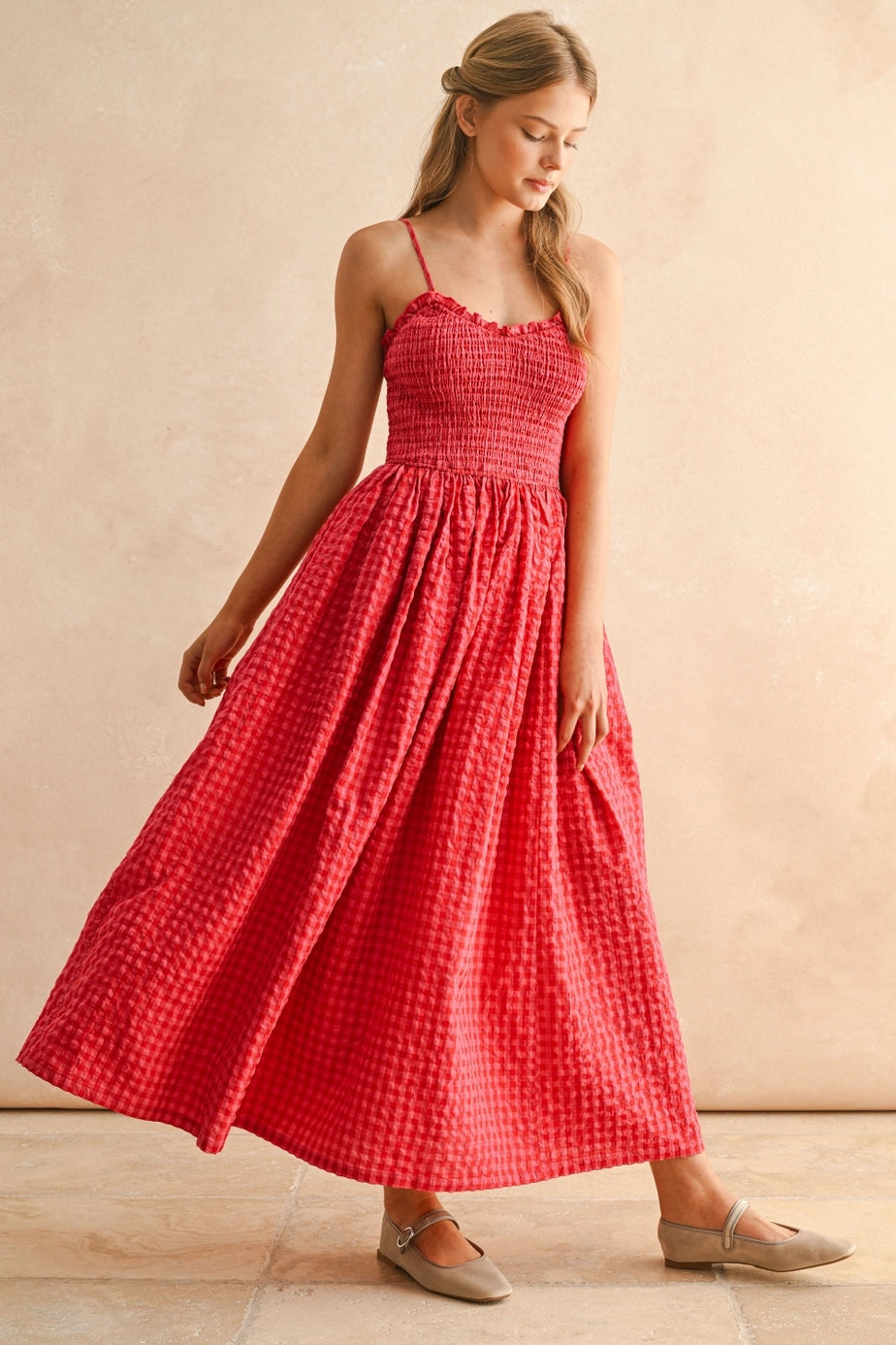 Julietta Cherry Red Gingham Maxi Dress