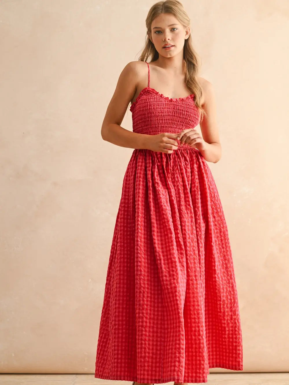 Julietta Cherry Red Gingham Maxi Dress