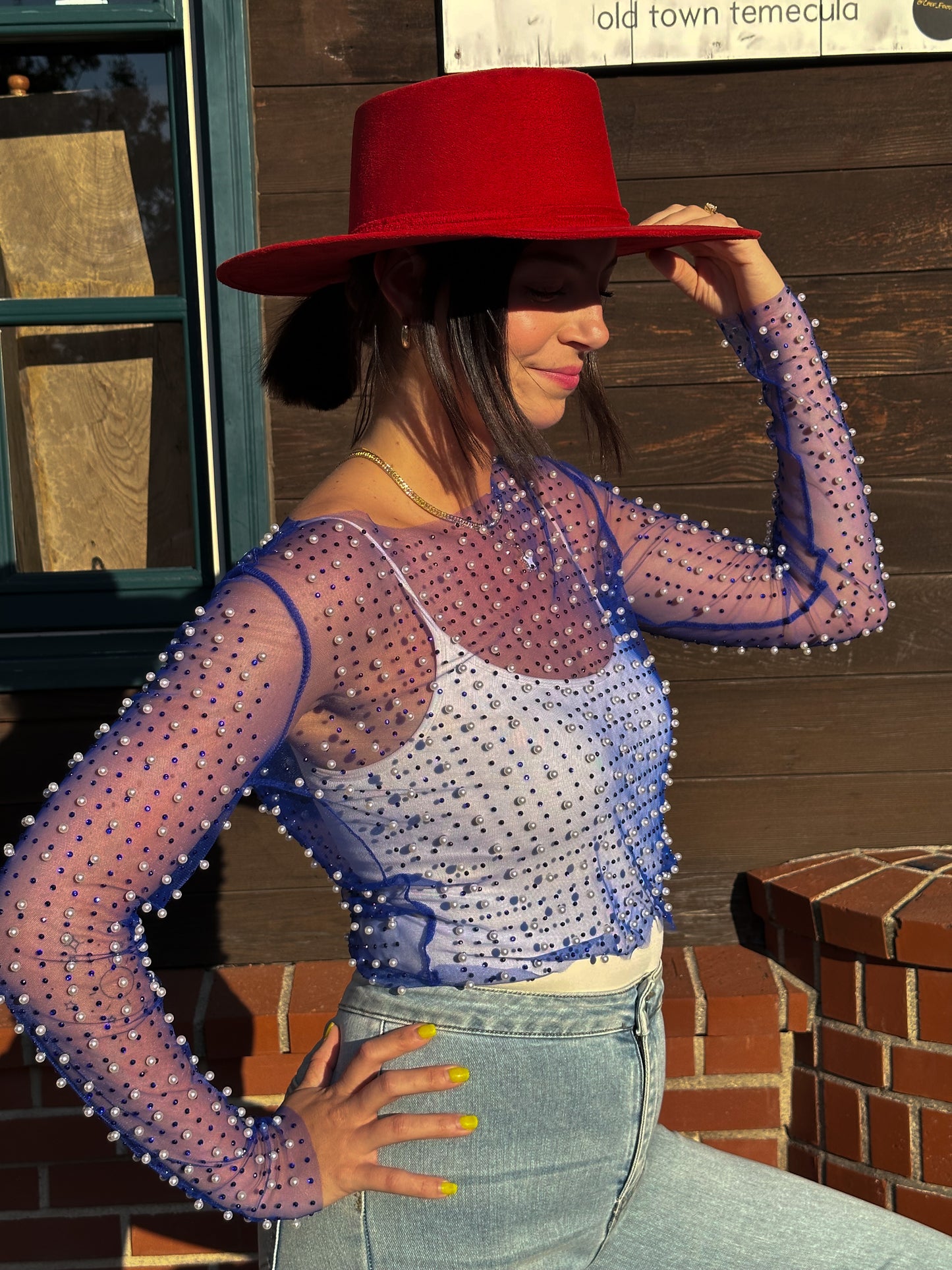 AMERICANA PEARL MESH CROP TOP