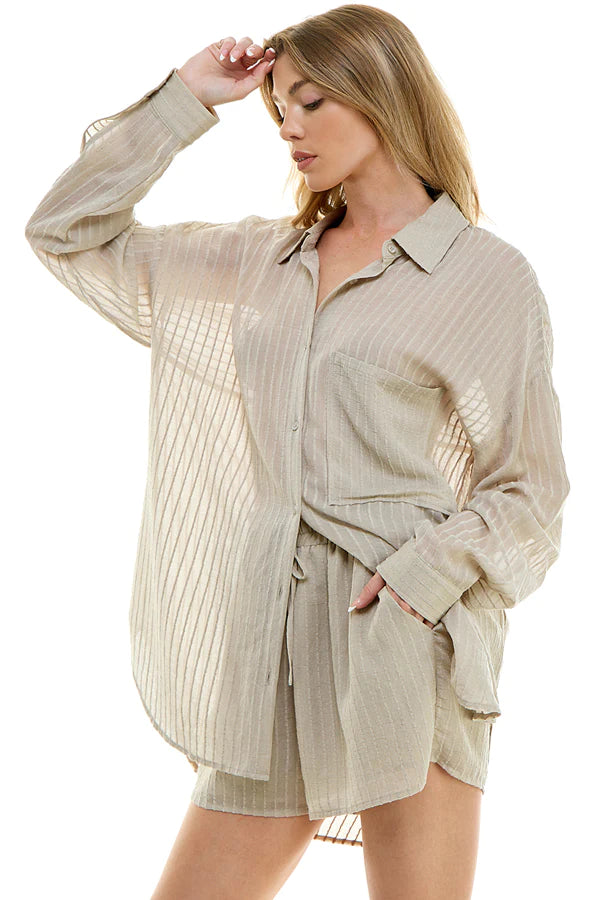 Striped Sheer Button Up