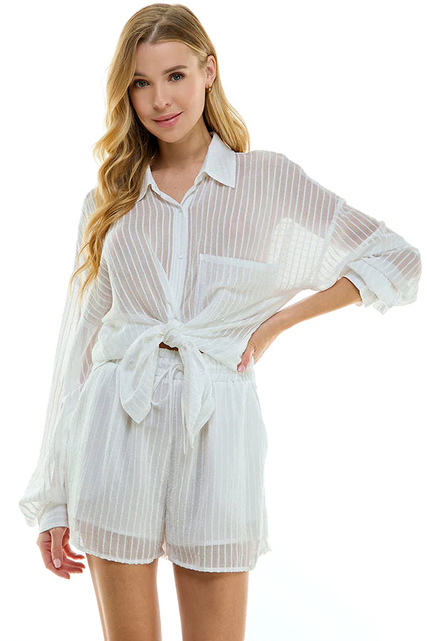 Striped Sheer Button Up