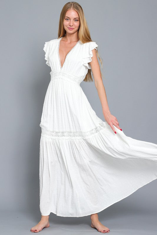 Victoria White Lace Trim Maxi Dress