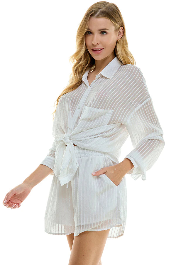 Striped Sheer Button Up