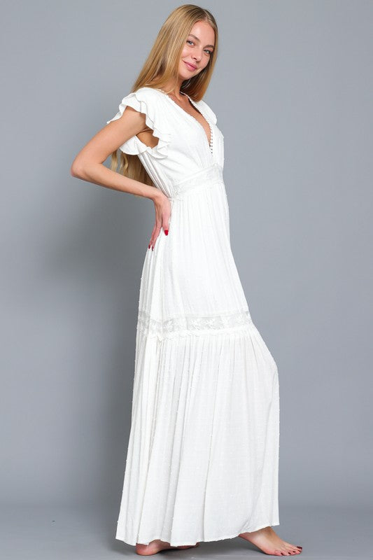 Victoria White Lace Trim Maxi Dress