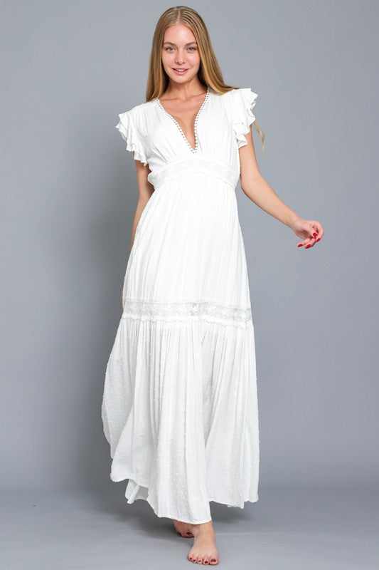 Victoria White Lace Trim Maxi Dress