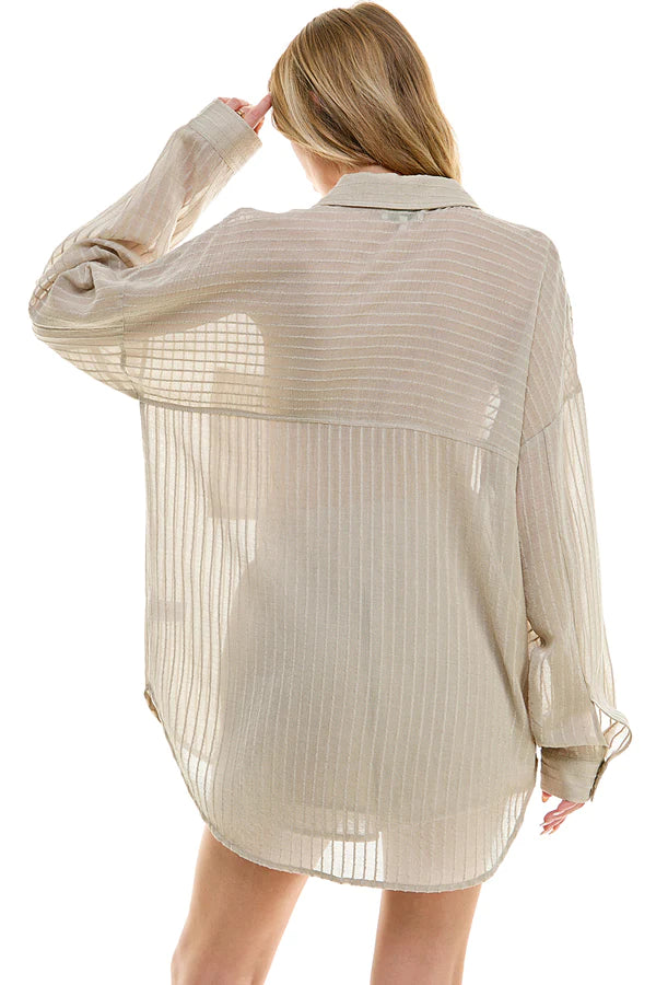 Striped Sheer Button Up