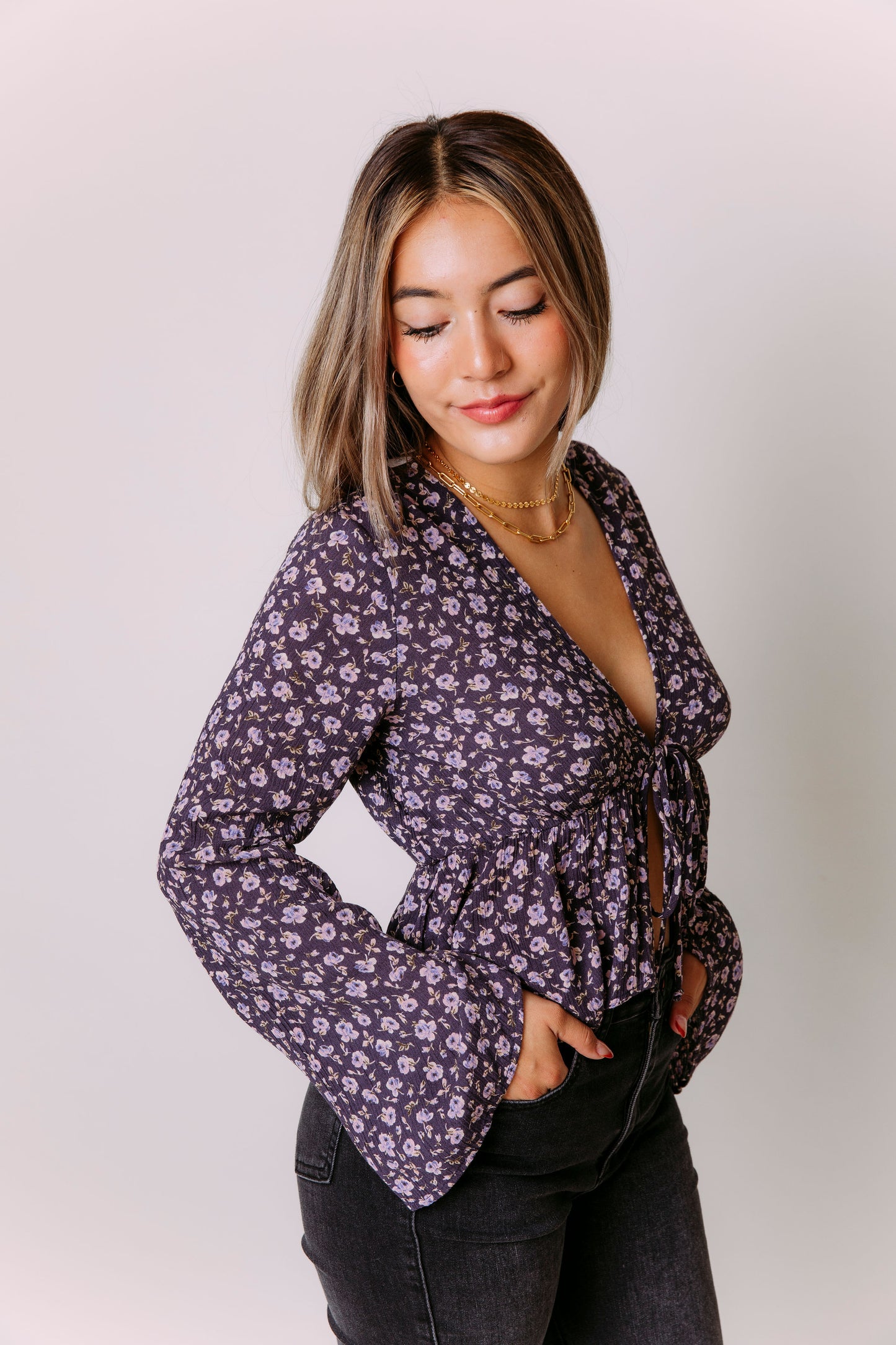 SWEET TO THE CORE FRONT-TIE BLOUSE