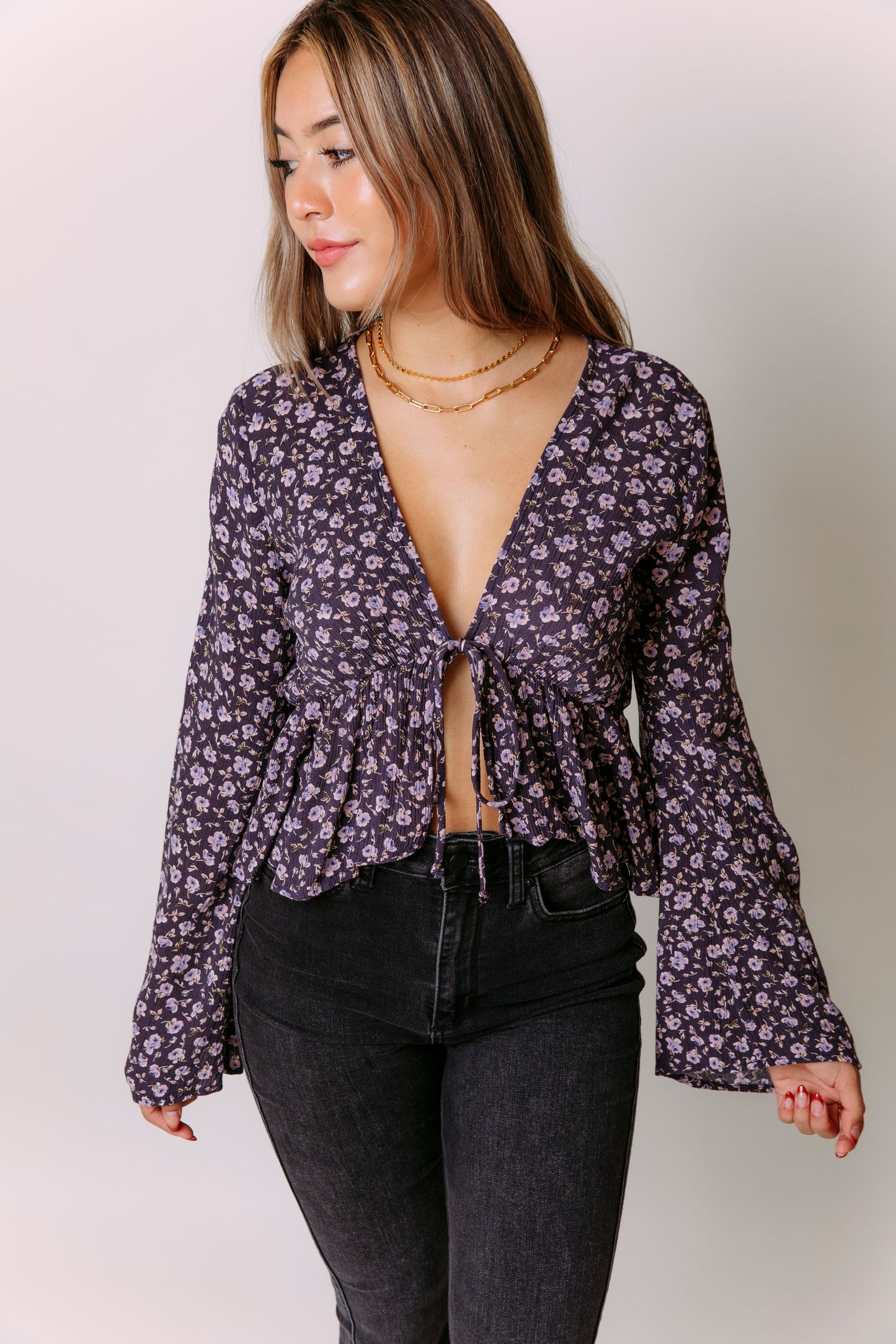 SWEET TO THE CORE FRONT-TIE BLOUSE