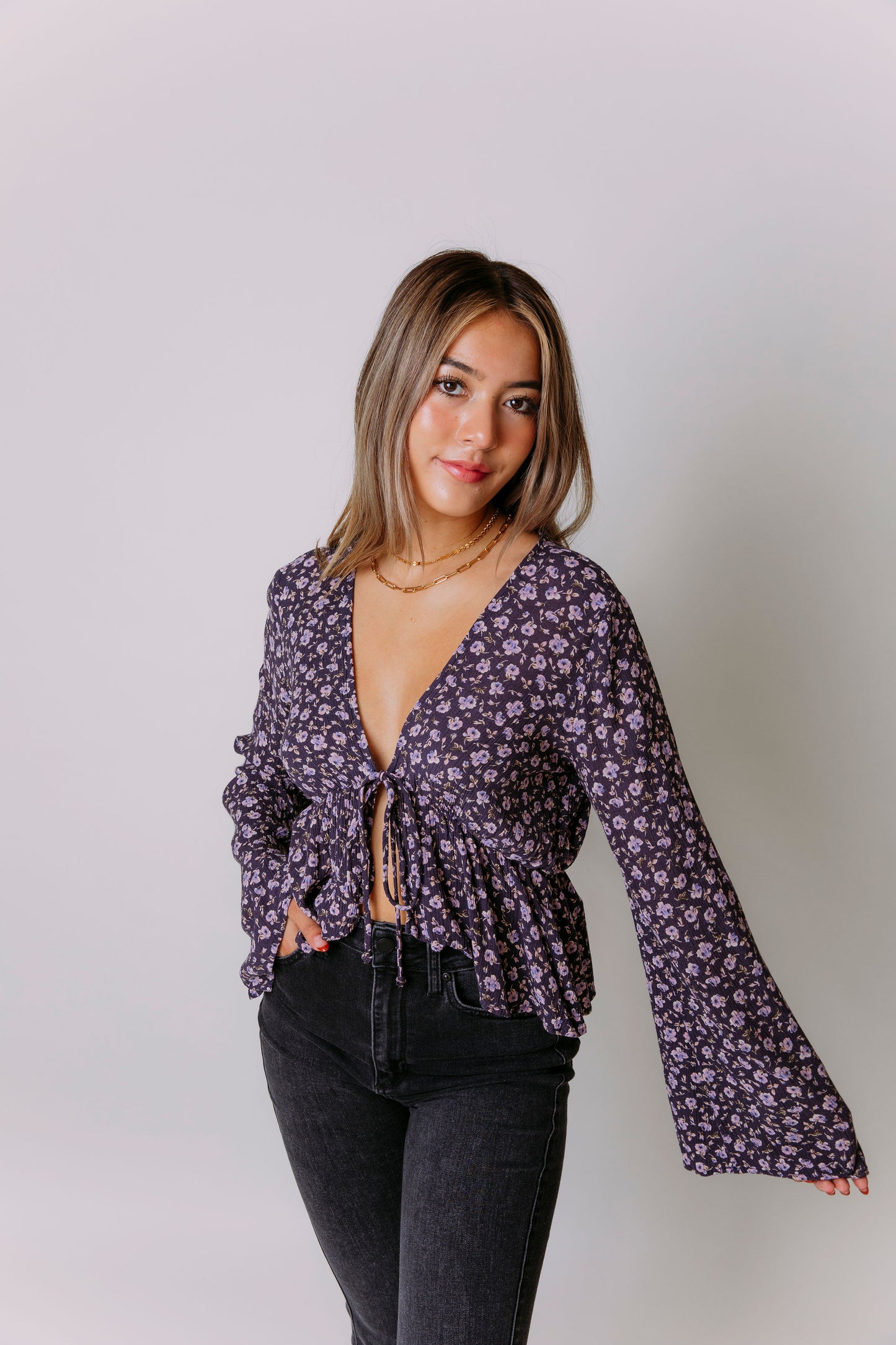 SWEET TO THE CORE FRONT-TIE BLOUSE