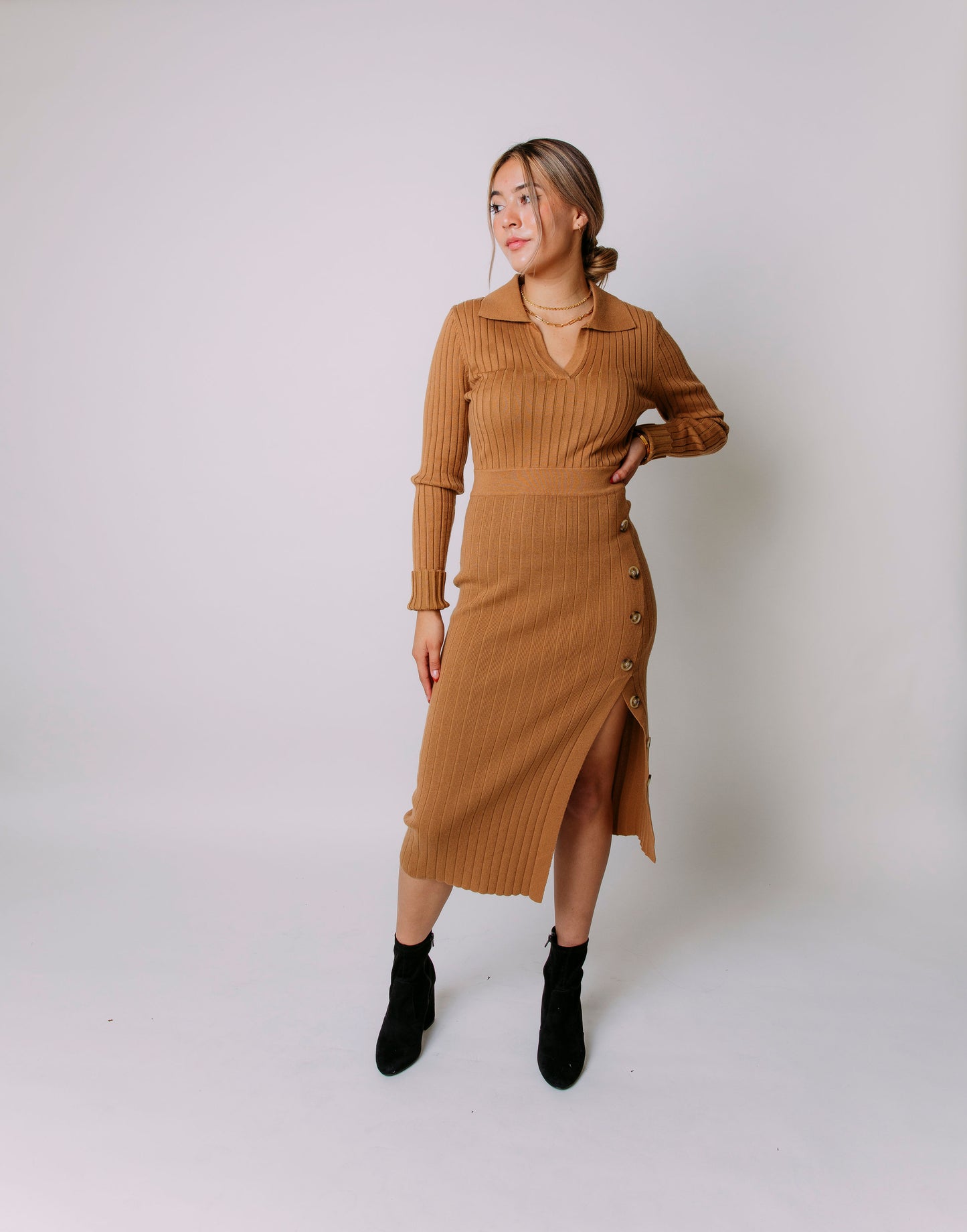 CITY LIFE RIBBED SLIT DRESS