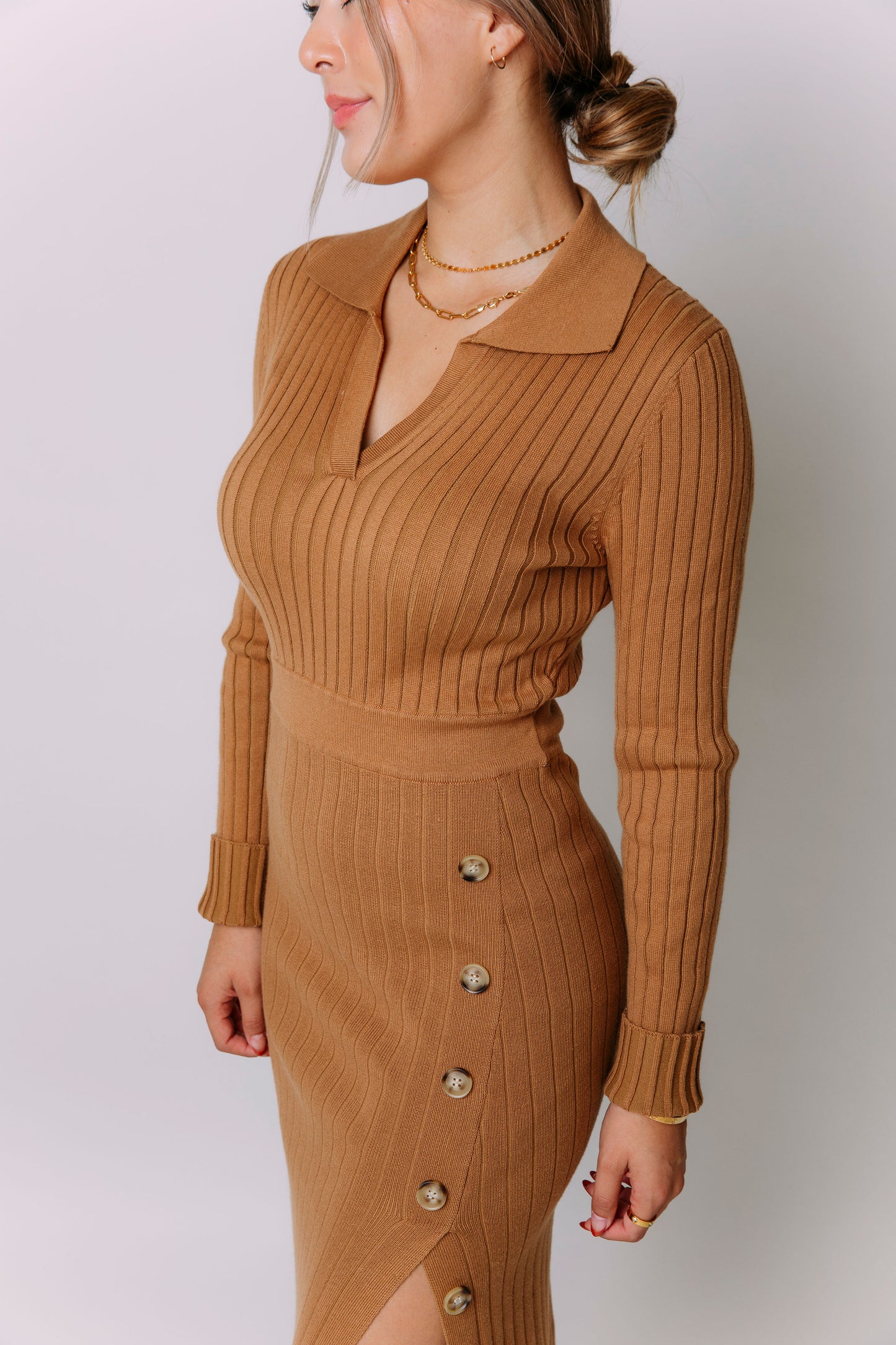 CITY LIFE RIBBED SLIT DRESS