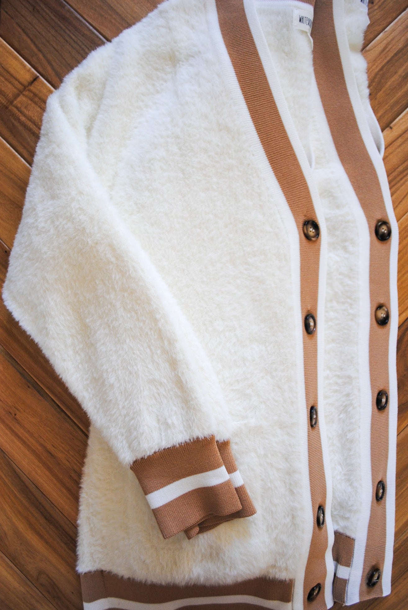 Ivory Much Love Fuzzy & Soft Rib Trimmed Cardigan
