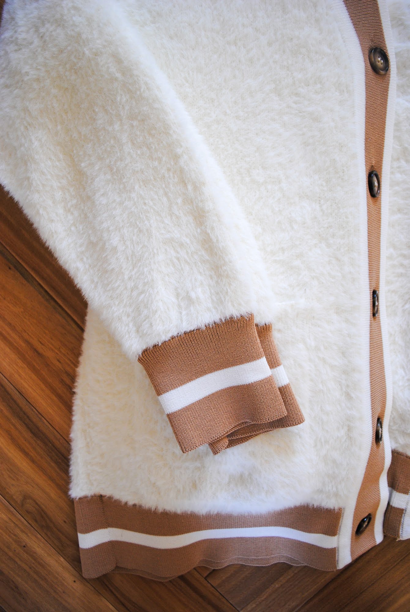 Ivory Much Love Fuzzy & Soft Rib Trimmed Cardigan