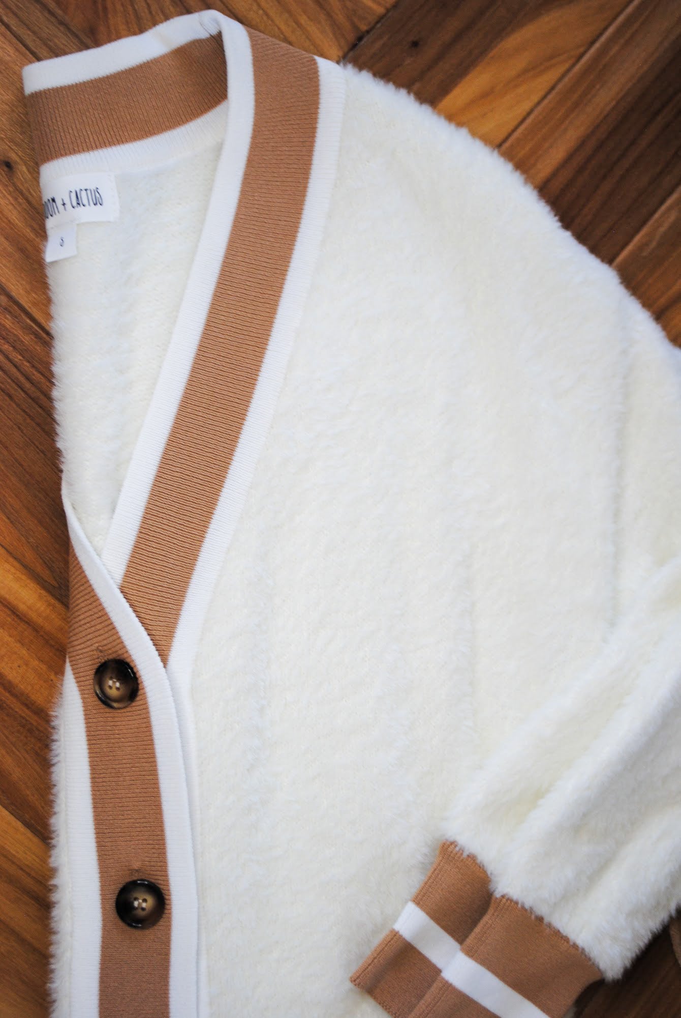 Ivory Much Love Fuzzy & Soft Rib Trimmed Cardigan