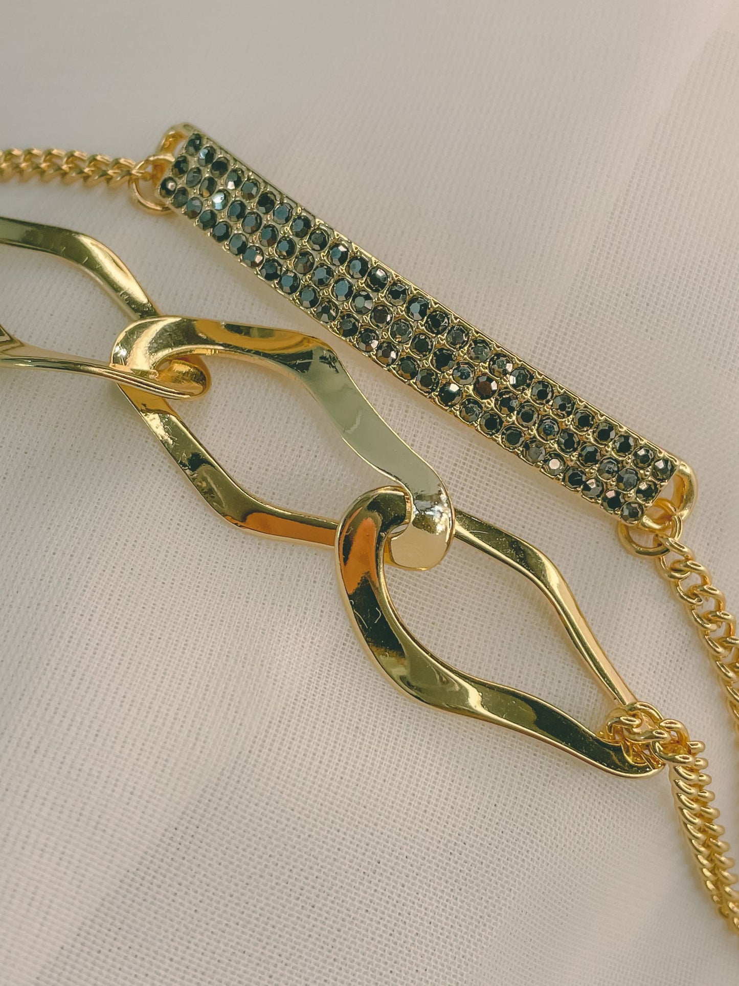 Grey Rhinestone Double Chained Bracelet