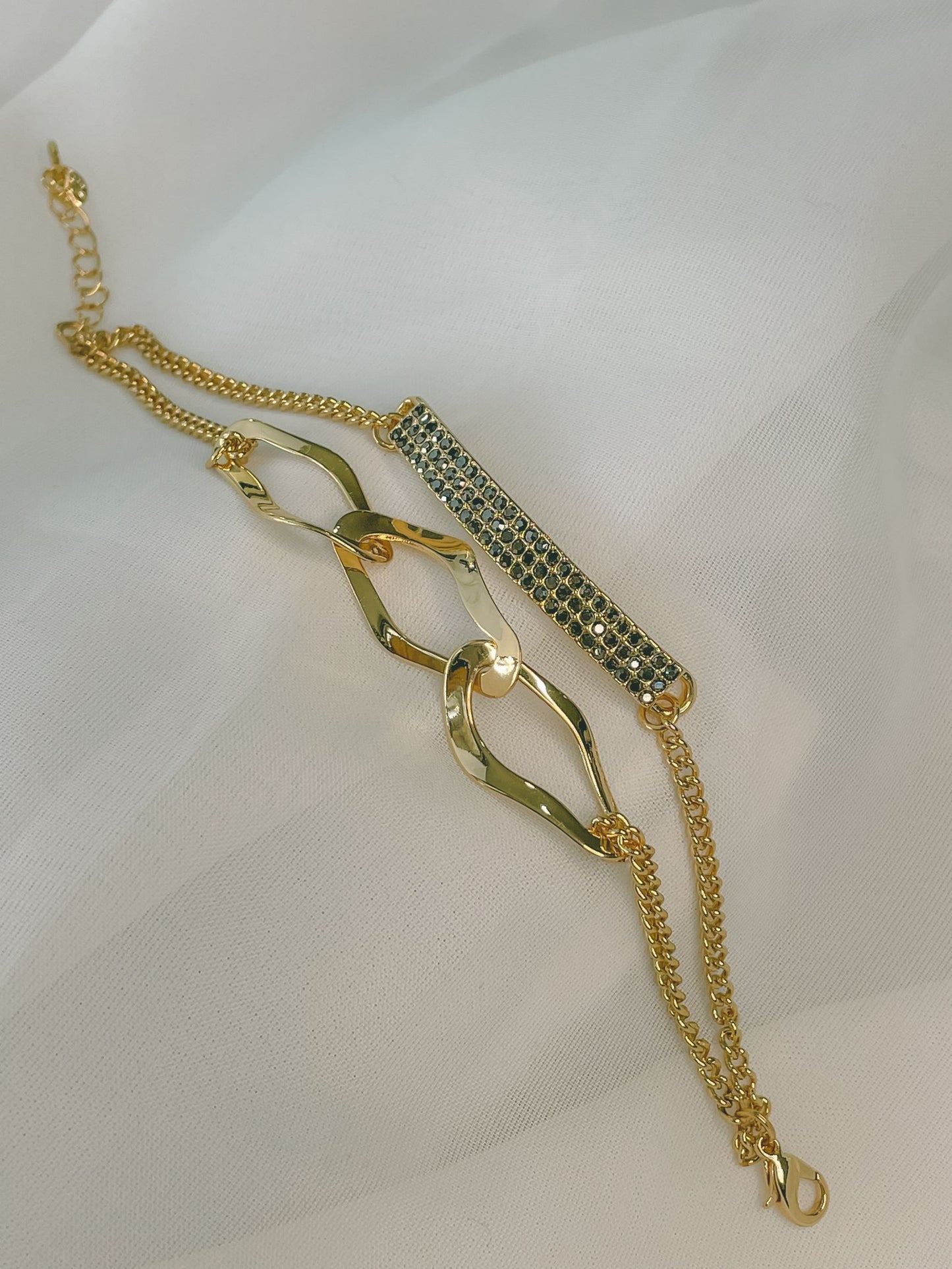 Grey Rhinestone Double Chained Bracelet