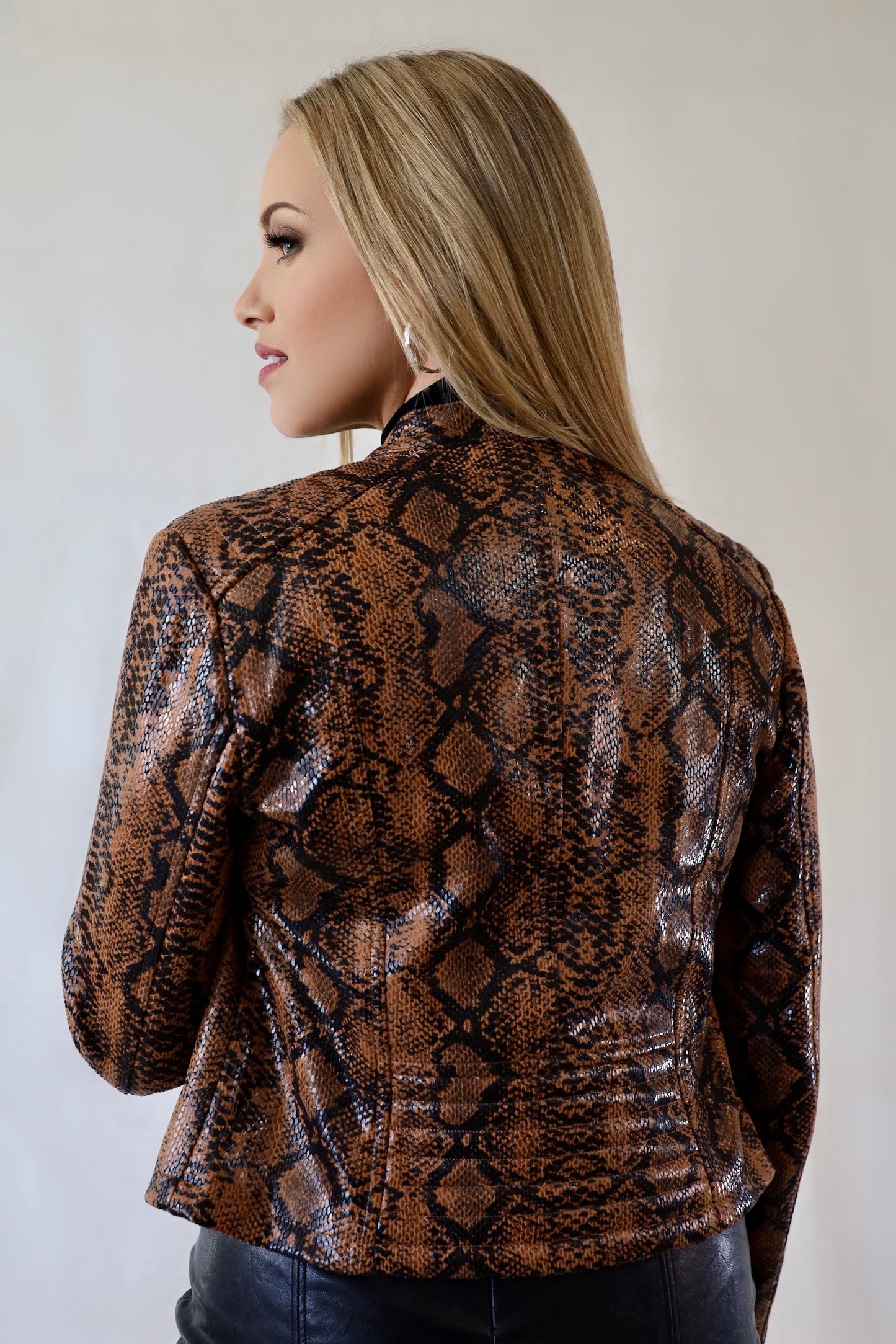 Ebony & Spice Faux Snakeskin Moto Jacket