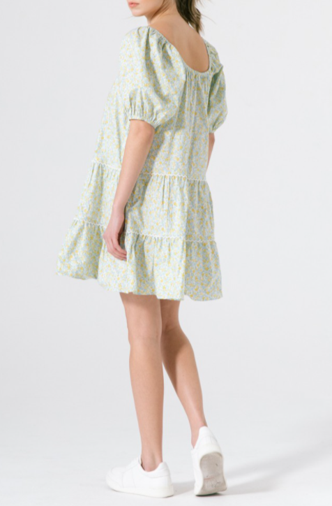 FLOWER FIELDS FOREVER POPOLINE TIERED KNEE DRESS
