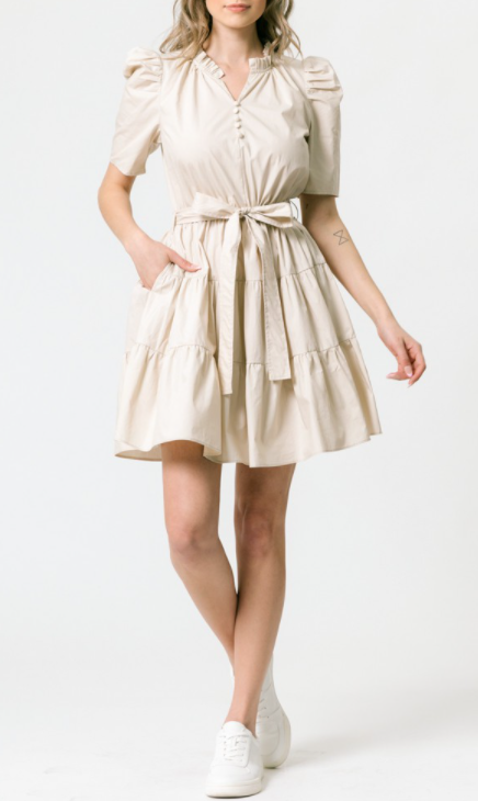 Crème de la Crème Poplin Tiered Knee Dress