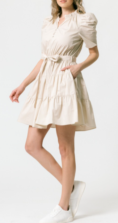 Crème de la Crème Poplin Tiered Knee Dress