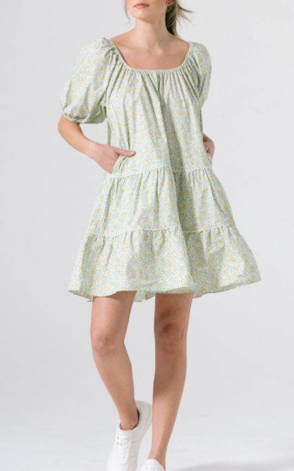 FLOWER FIELDS FOREVER POPOLINE TIERED KNEE DRESS