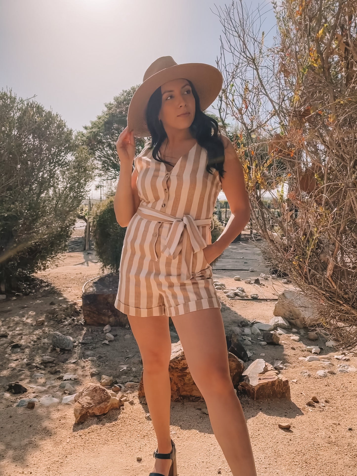 COASTAL LIVIN' ROMPER (TAN AND CREAM)