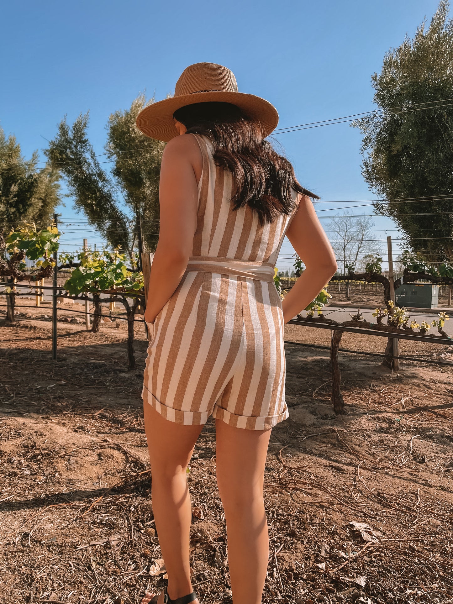 COASTAL LIVIN' ROMPER (TAN AND CREAM)