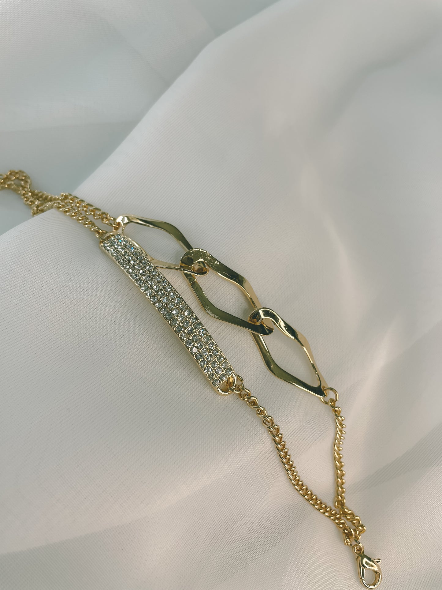 Clear Rhinestone Double Chained Bracelet