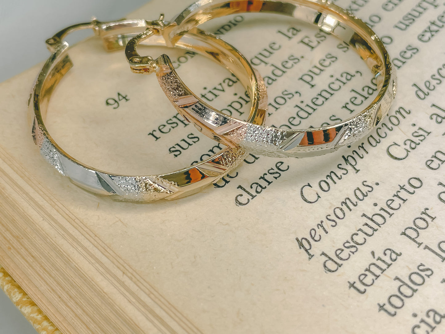 Neapolitan Tri-Color Gold-Plated Mid-Size Hoops