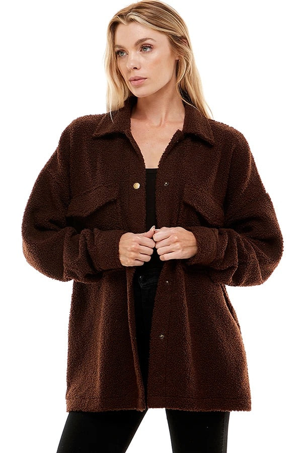 COCOA TEDDY BUTTON DOWN SHACKET