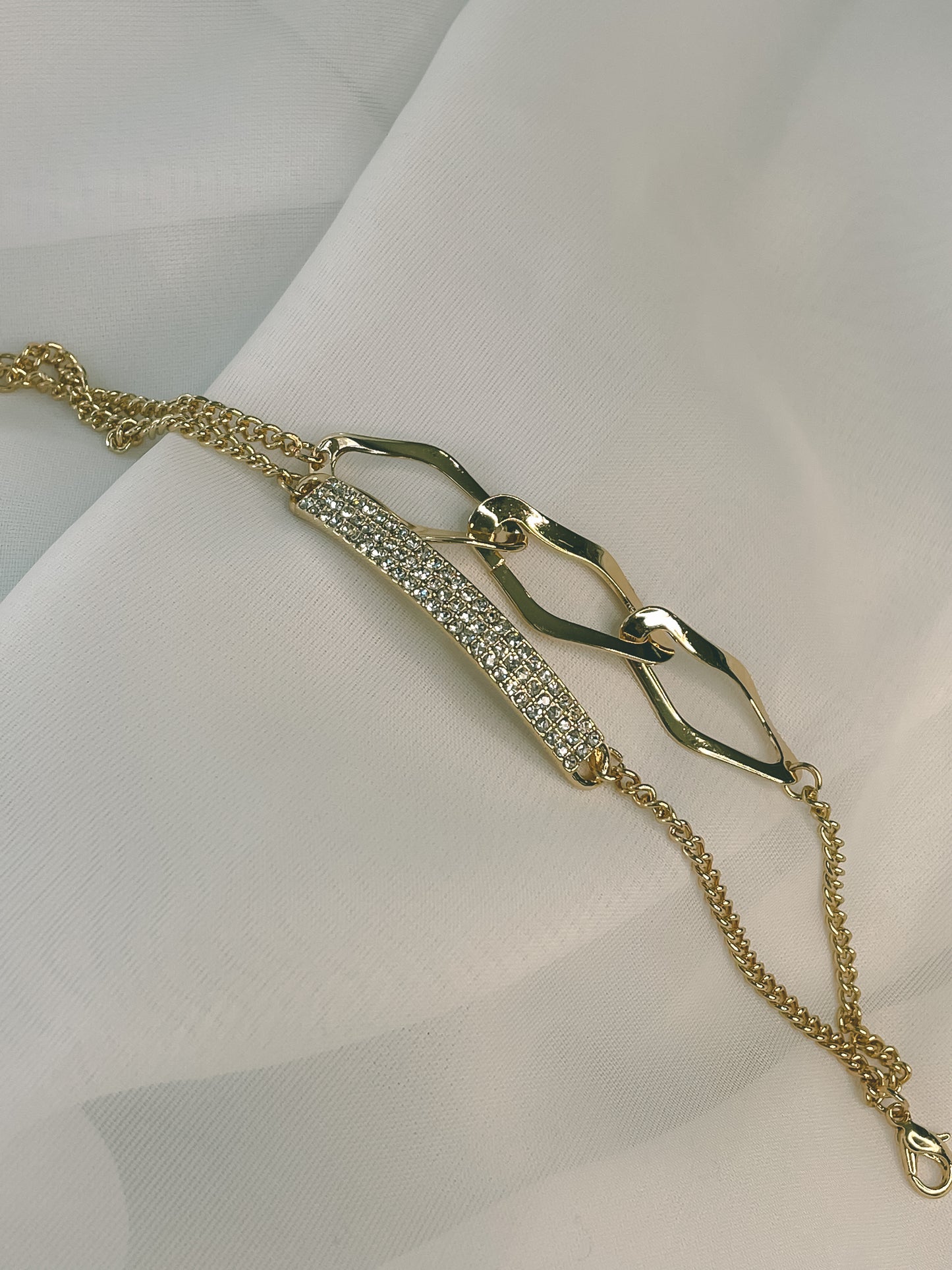 Clear Rhinestone Double Chained Bracelet