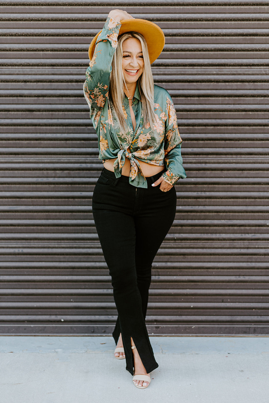 Green Ivy Satin Button Up