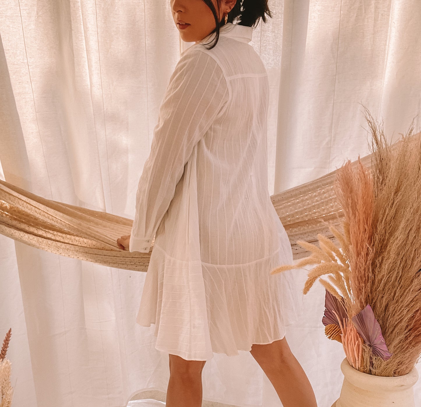 ELIZABETH TEXTURED STRIPE COTTON SHIRT DRESS