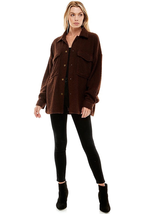 COCOA TEDDY BUTTON DOWN SHACKET