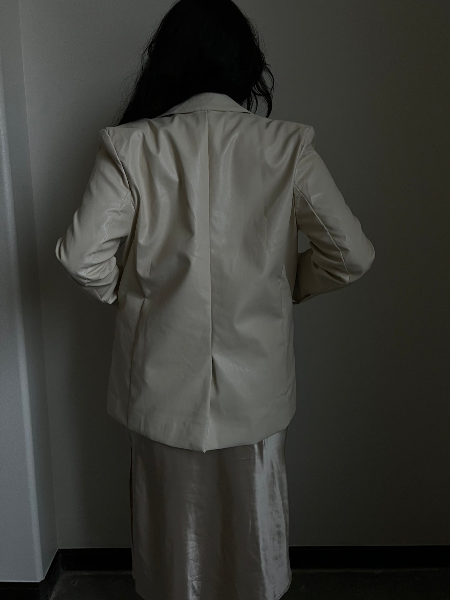 Chai Faux Leather Blazer