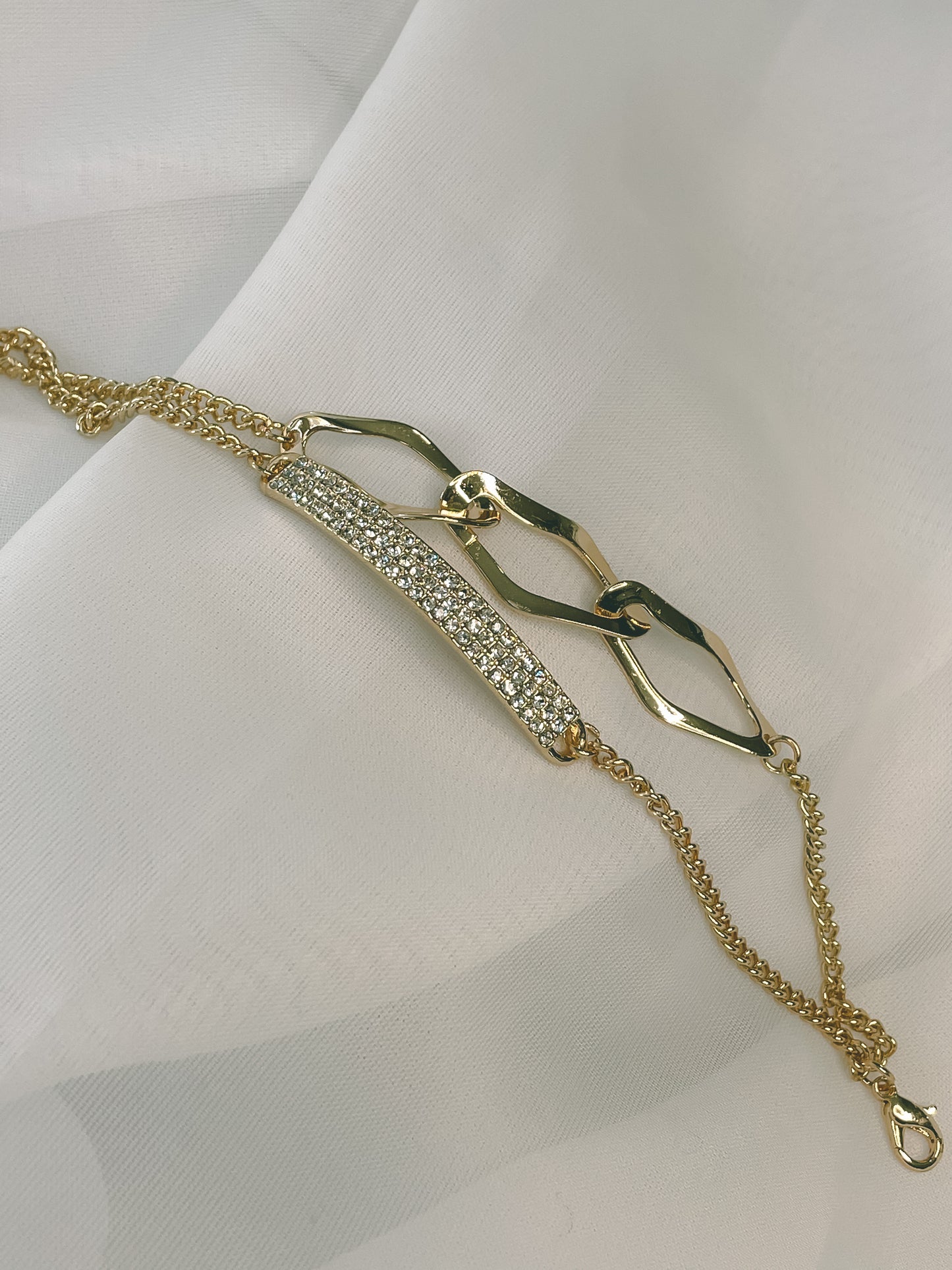 Clear Rhinestone Double Chained Bracelet