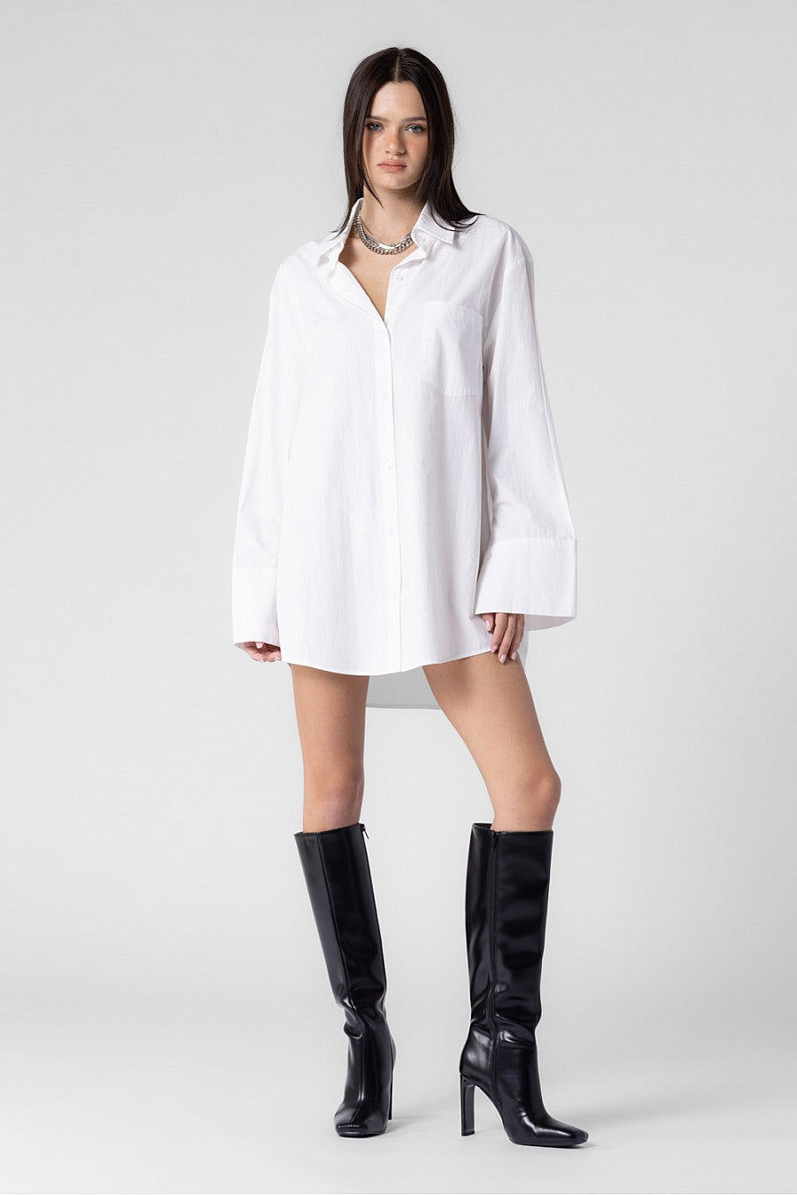 Flat White Oversized Shirt Dress