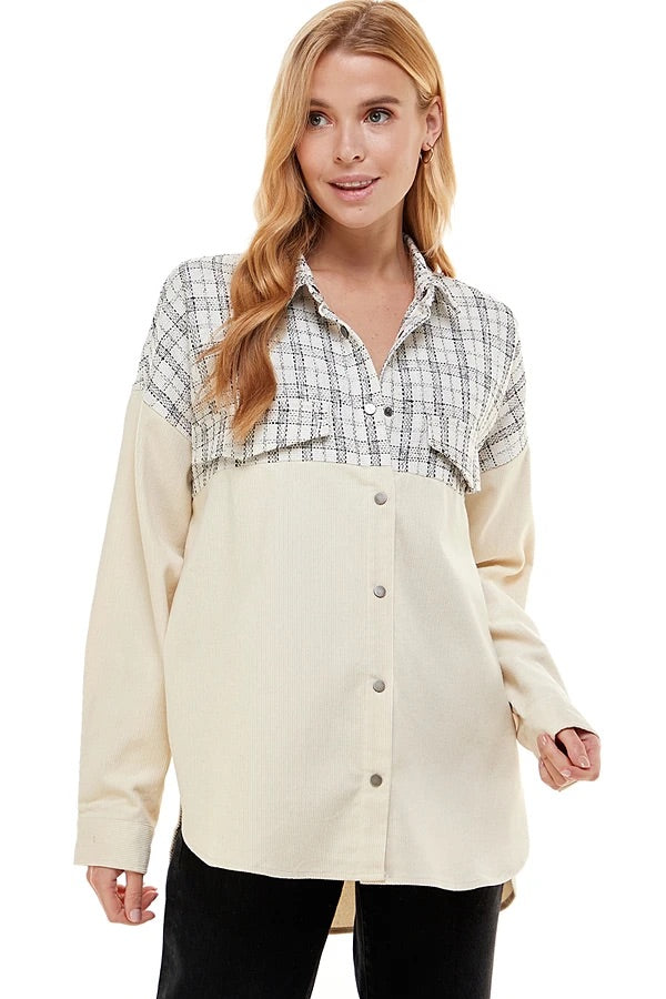 BLAIRE CONTRAST TWEED OVERSIZED SHIRT