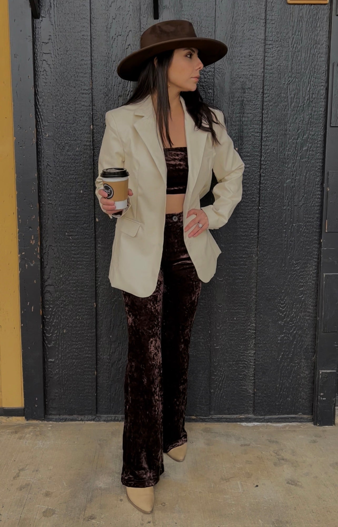 Chai Faux Leather Blazer