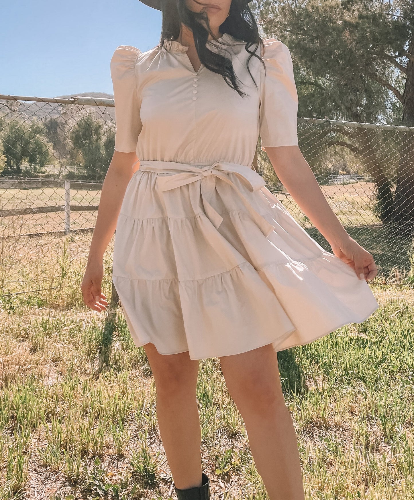 Crème de la Crème Poplin Tiered Knee Dress
