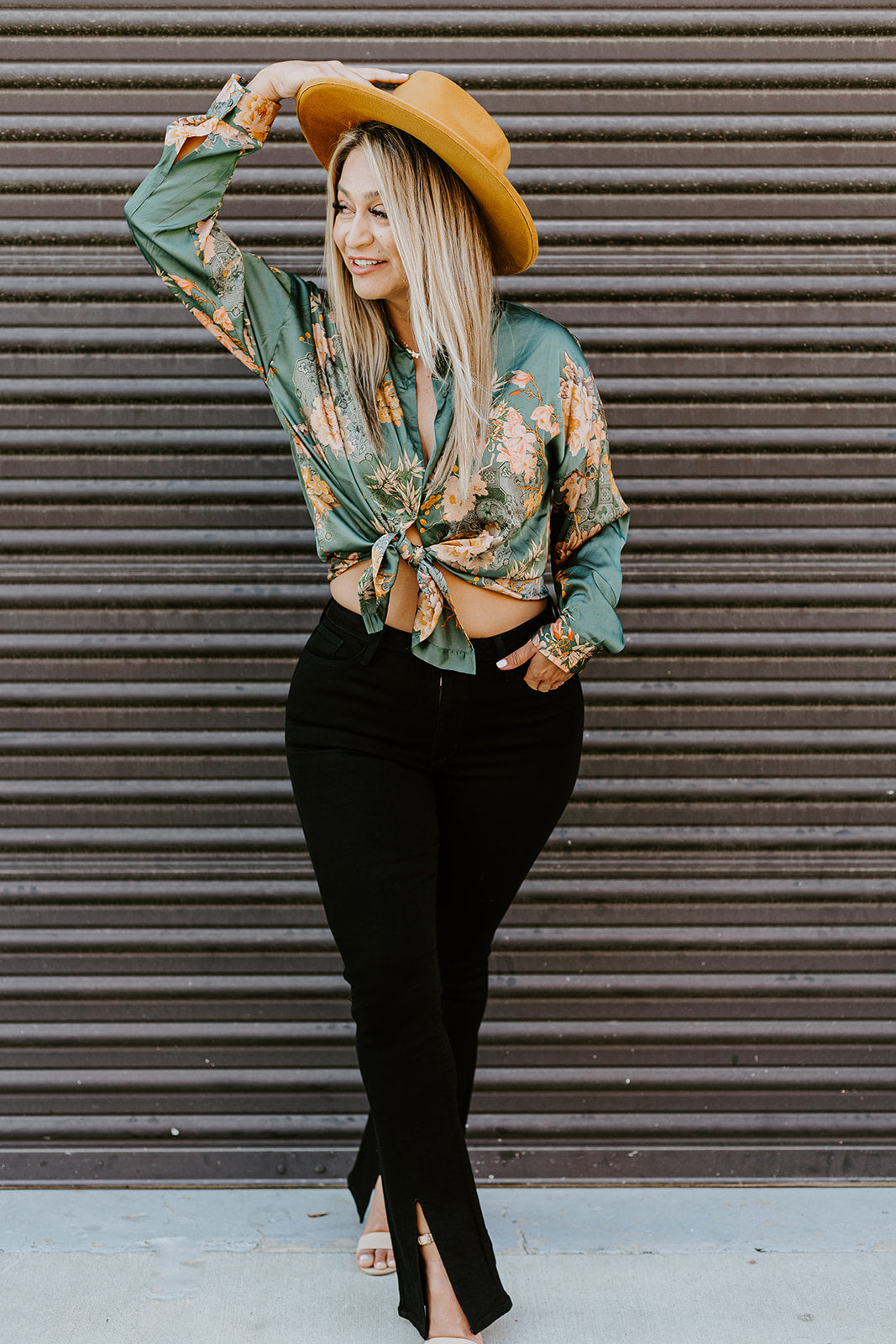 Green Ivy Satin Button Up
