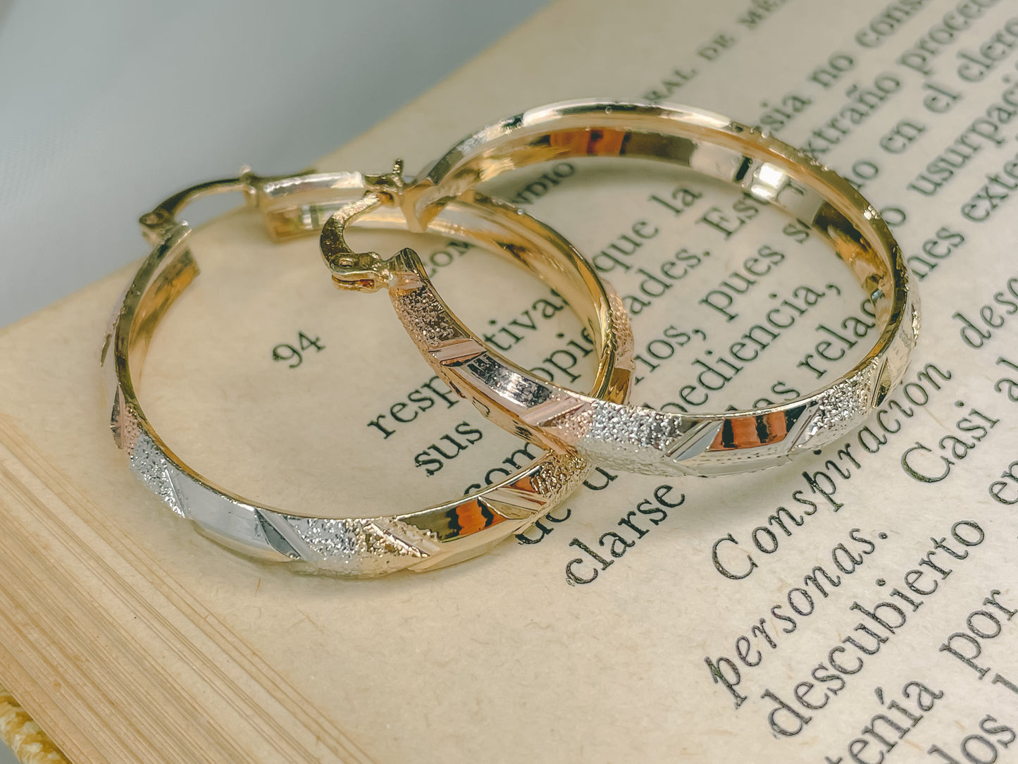 Neapolitan Tri-Color Gold-Plated Mid-Size Hoops