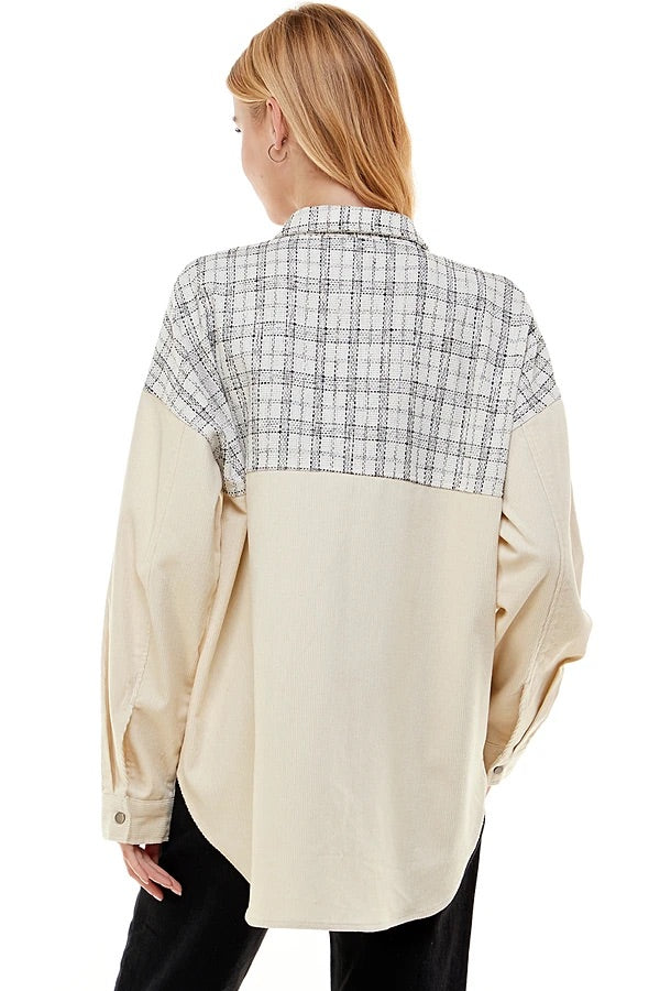 BLAIRE CONTRAST TWEED OVERSIZED SHIRT
