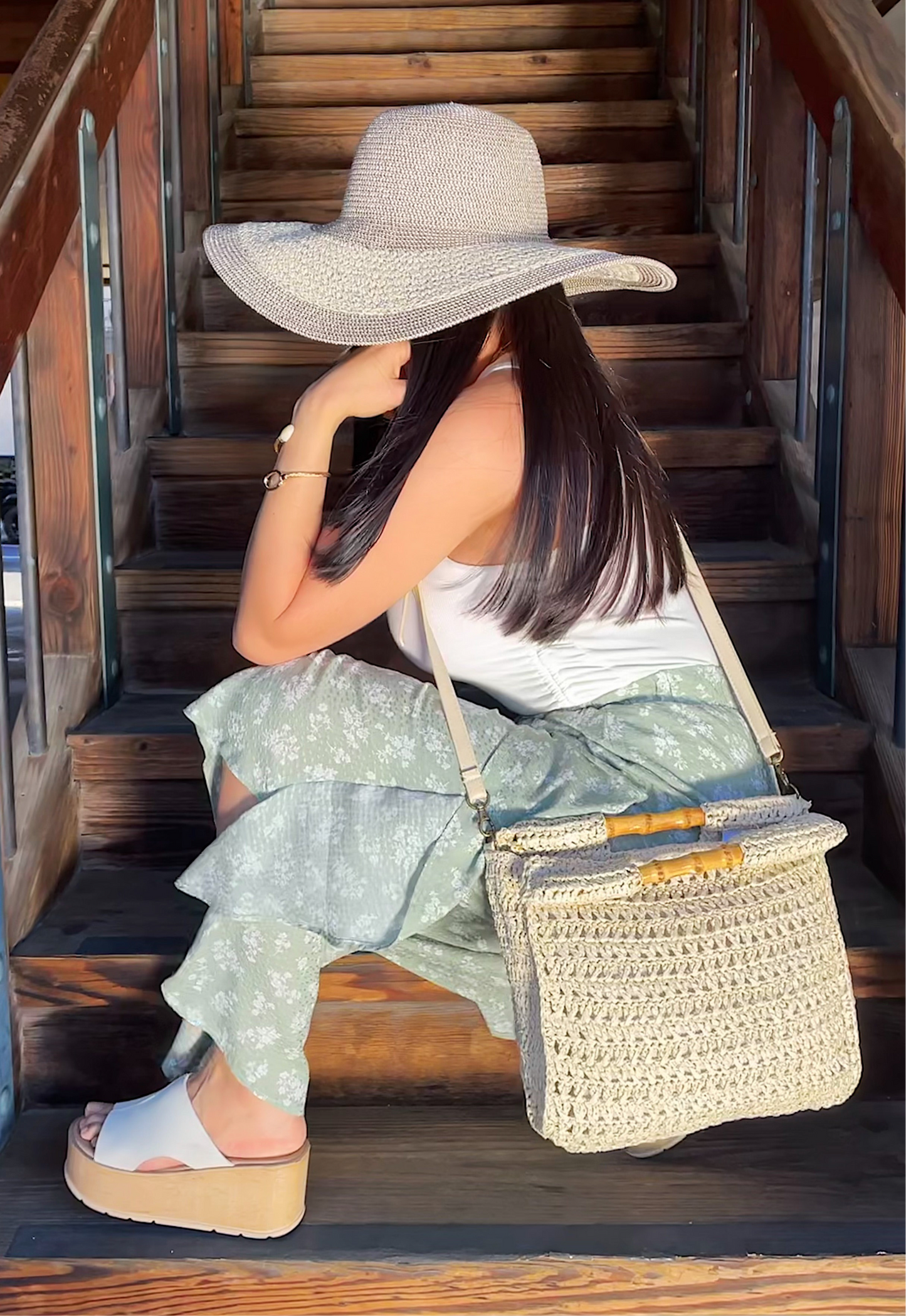 CABANA NIGHTS BEIGE WOVEN TOTE BAG