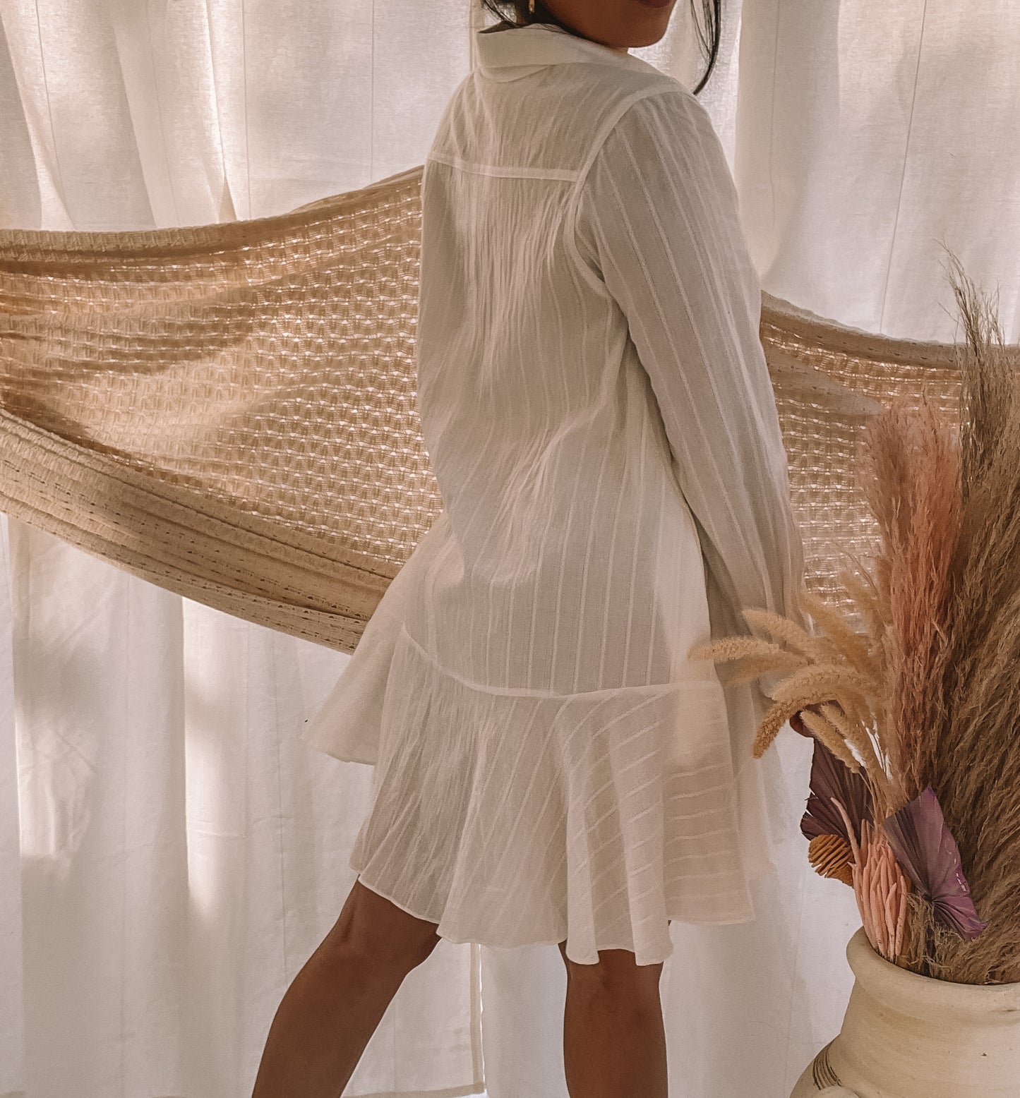 ELIZABETH TEXTURED STRIPE COTTON SHIRT DRESS