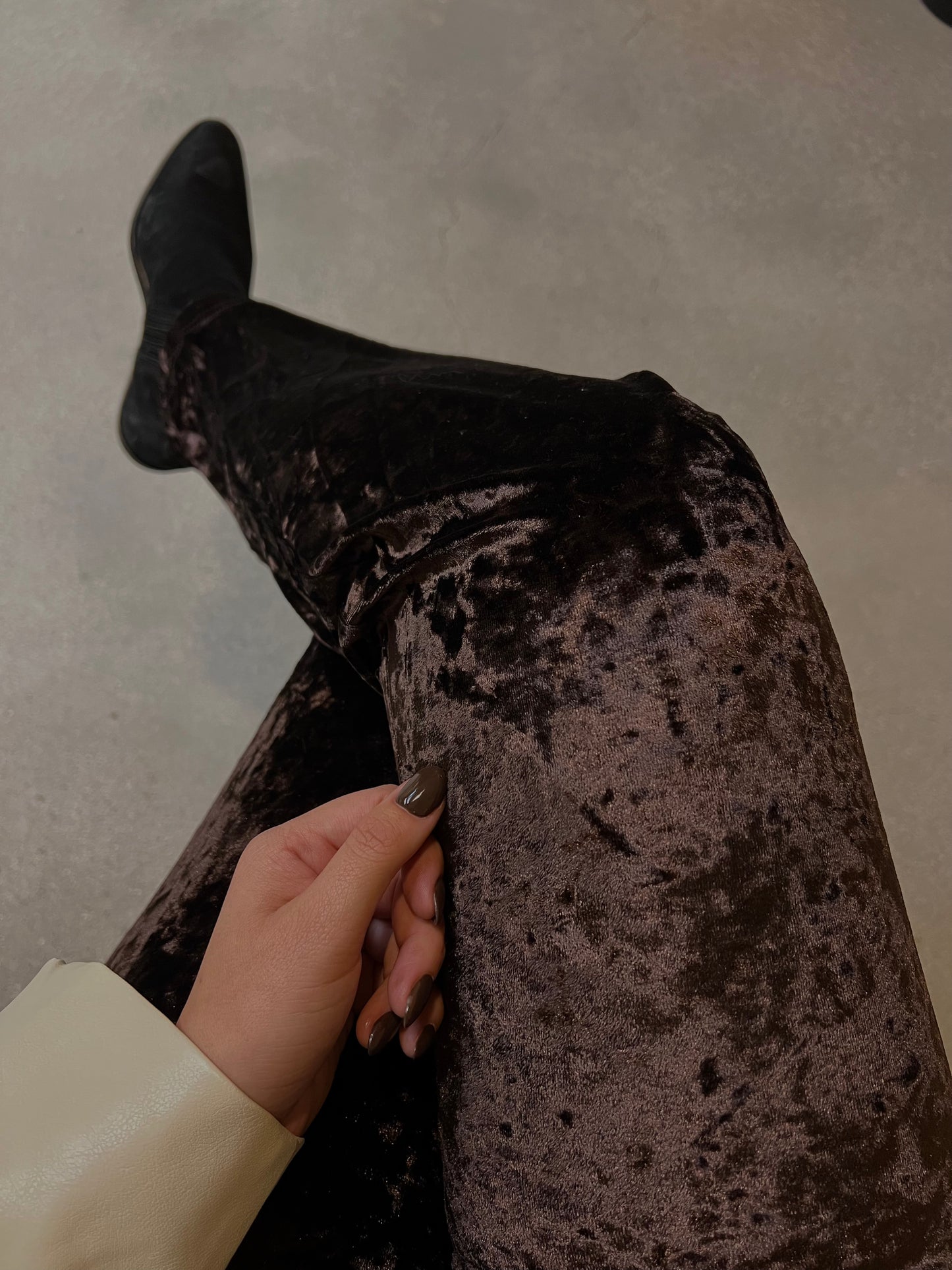 Cocoa Bean Velvet Bootcut Pants and Bandeau Set