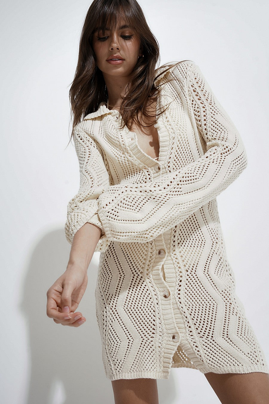 Sand Dune Crochet Button Down Dress