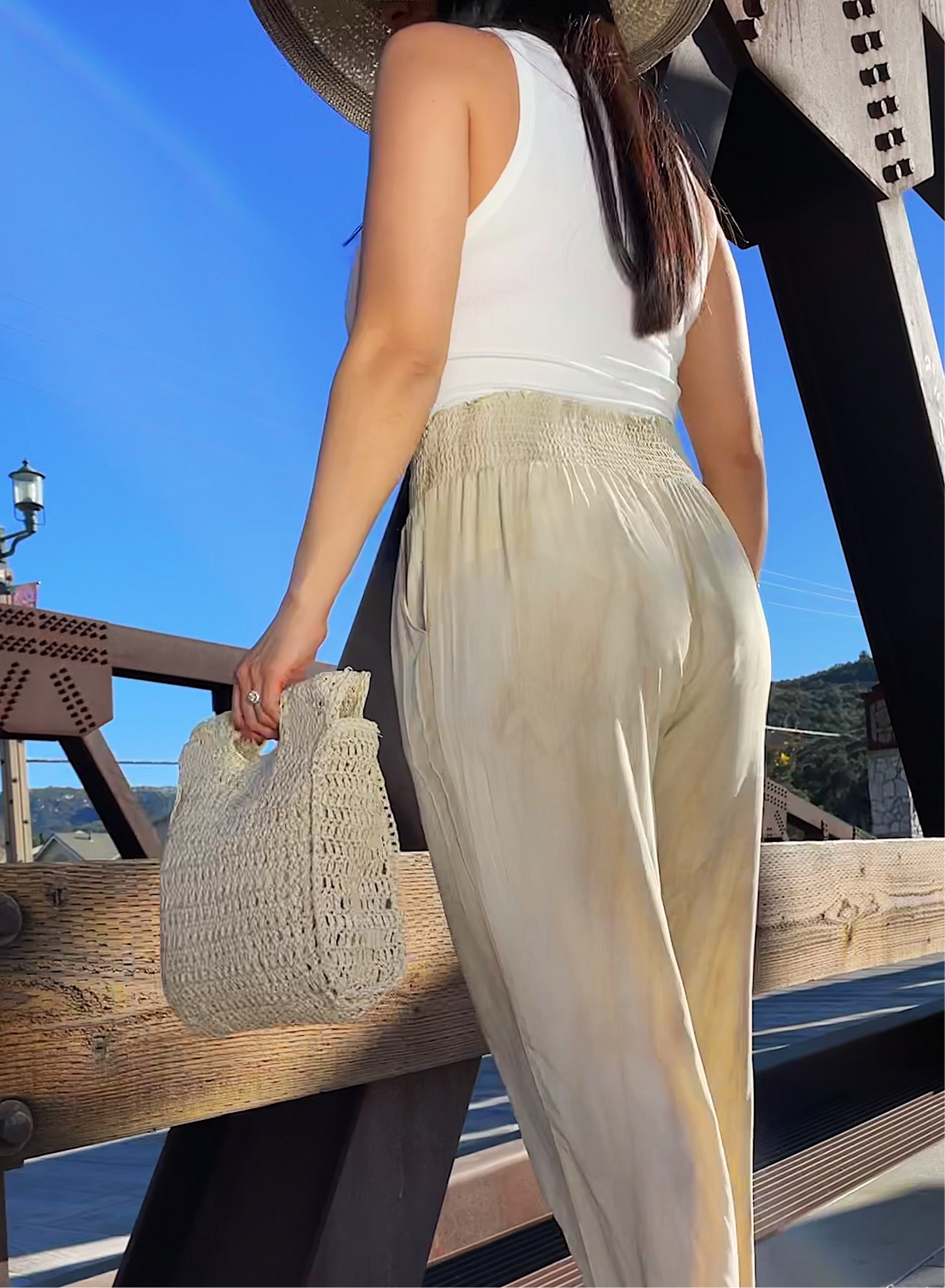 CABANA NIGHTS BEIGE WOVEN TOTE BAG