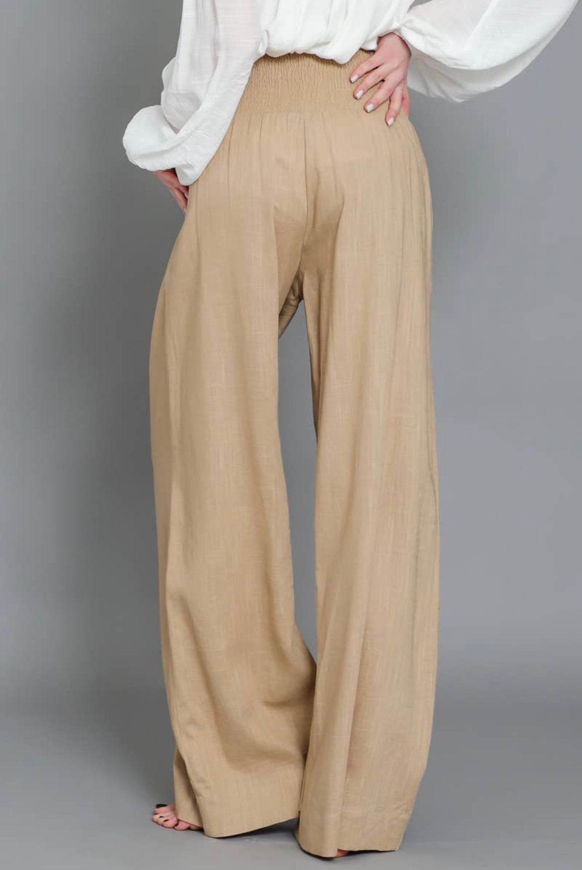 Camel Smocked Trousers